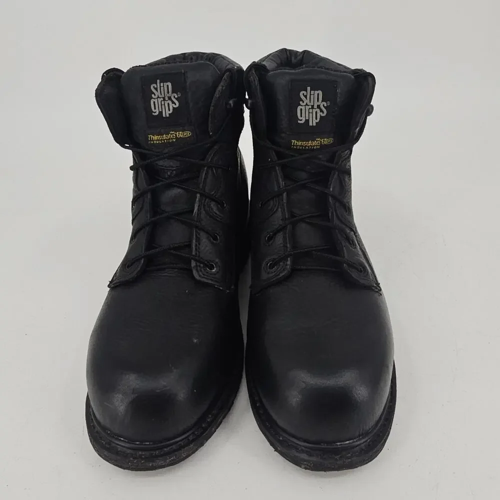 SlipGrips Black Leather Spider Grip Steel Toe Work Boot Mens 12 W ASTM F2413-05